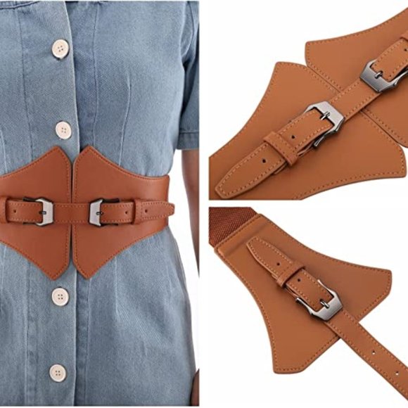 Women Elastic Wide Band Dress Belt Cinch Stretch Fashion Vintage Waistband PU - Picture 3 of 5